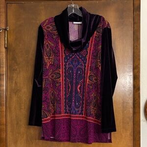 NWOT Susan Graver Beautiful Deep Purple Cowl Neck and Sleeves Liquid Knit Tunic